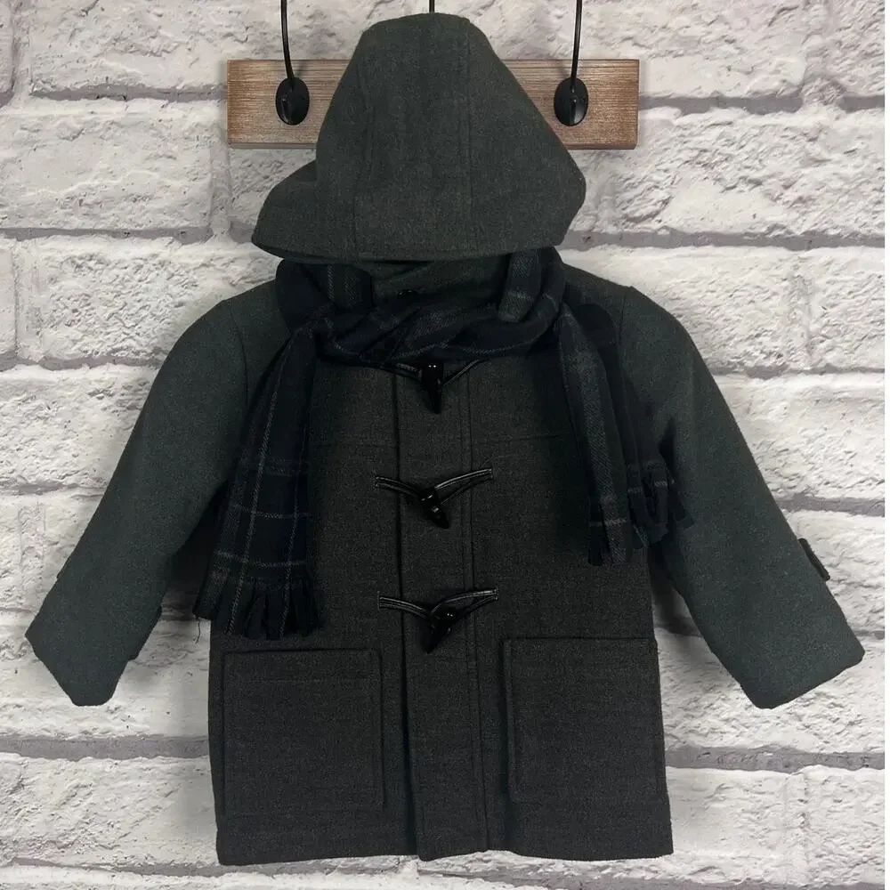 Rothschild‎ Boys 4T Old Money Preppy Light Academia Hood Toggle Coat Scarf Set